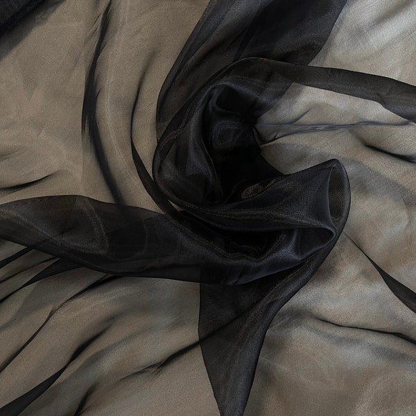 Black Crystal Organza Fabric by the yard, Black Sheer Organza Fabric for Fashion, Crafts and Decorations