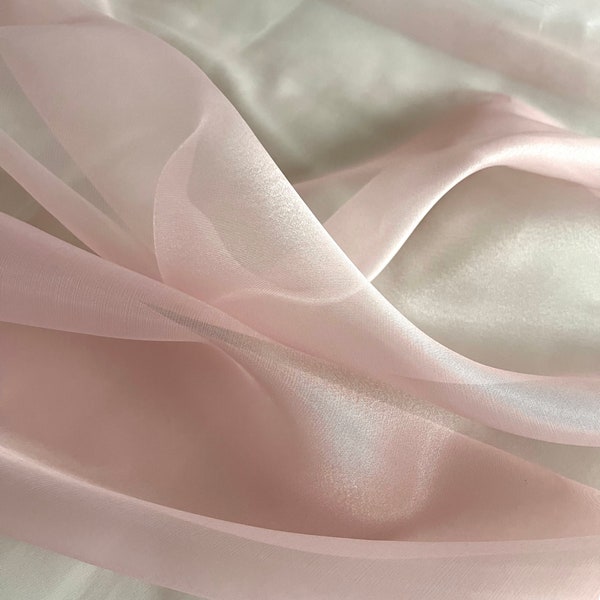 Blush Pink Crystal Organza Fabric by the yard, Pale Pink Sheer Organza Fabric for Fashion, Crafts and Decorations