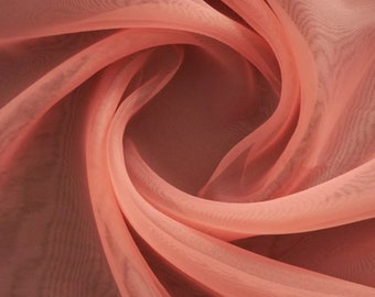 Coral Crystal Organza Fabric by the Yard, Lightweight Material, Salmon Sheer Organza Fabric for Fashion, Tulle for Decor