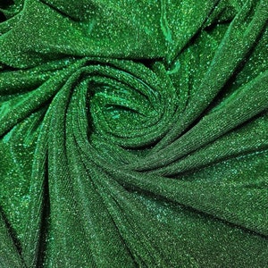 Green Metallic Stretch Lurex Glitter Fabric, Shimmer Fabric for Apparel, Green Glitter Lurex Fabric for Backdrop, Christmas Decor