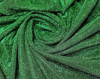 Green Metallic Stretch Lurex Glitter Fabric, Shimmer Fabric for Apparel, Green Glitter Lurex Fabric for Backdrop, Christmas Decor