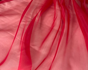 Red Crystal Organza Fabric by the yard, Red Sheer Organza Fabric for Fashion, Crafts and Decorations
