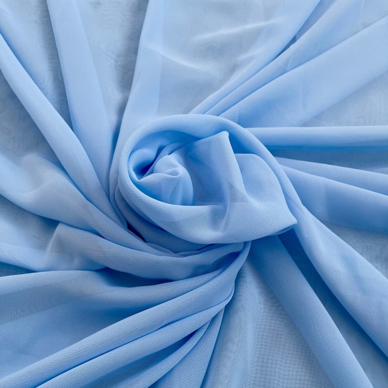 Light Blue Chiffon See Through Fabric, Baby Blue Chiffon Fabric by Yard ...