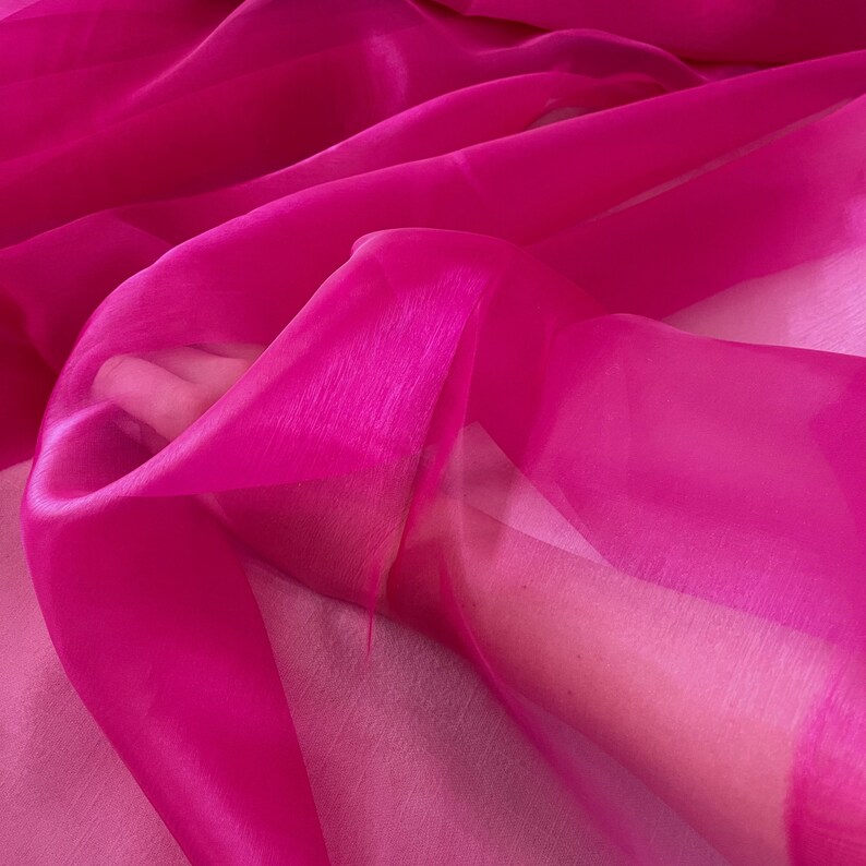 Fuchsia Crystal Organza Fabric by the yard, Hot Pink Sheer Organza Fabric for Bridal, Fuchsia Fabric for Crafts and Decoration image 5