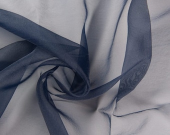 Navy Blue Crystal Organza Fabric by the Yard,Lightweight Dark Blue Material,Navy Sheer Organza Fabric for Fashion,Navy Tulle for Decor