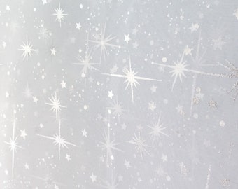 White Crystal Star Organza Fabric by the Yard Snowflake White Organza Fabric for Christmas Decoration, Starburst Organza, Organza with Stars