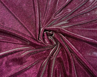 Burgundy Metallic Lurex Glitter Fabric, Knit Shimmer Fabric for Gown, Fuchsia Glitter Lurex Fabric for Backdrop, Party Wear, Decor
