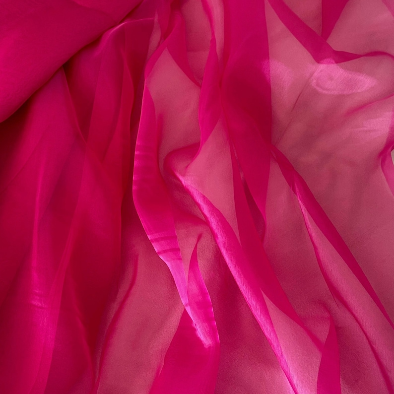 Fuchsia Crystal Organza Fabric by the yard, Hot Pink Sheer Organza Fabric for Bridal, Fuchsia Fabric for Crafts and Decoration image 4