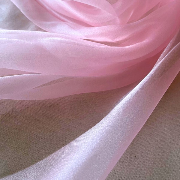 Light Pink Crystal Organza Fabric by the yard, Baby Pink Sheer Organza Fabric for Fashion, Crafts and Decorations