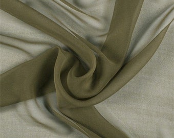 Olive Chiffon Fabric Sage Fabric for Curtains, Sheer Green Chiffon See Through Fabric for Dress, Gowns, Scarf, Dark Green Chiffon by Yard