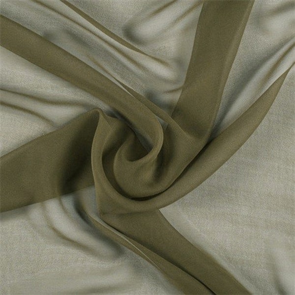 Olive Chiffon Fabric Sage Fabric for Curtains, Sheer Green Chiffon See Through Fabric for Dress, Gowns, Scarf, Dark Green Chiffon by Yard