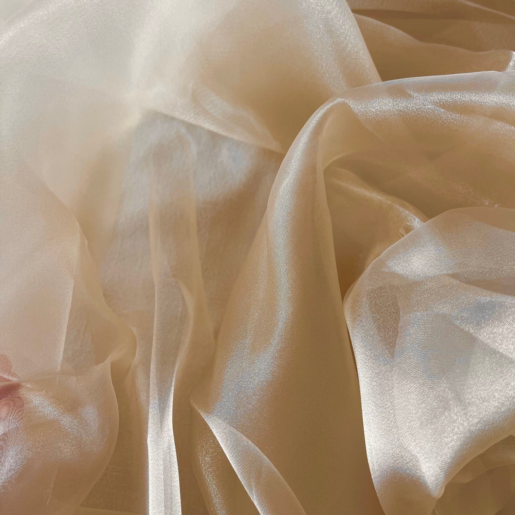 Champagne Crystal Organza Fabric by the Yard, Light Gold Sheer Organza ...