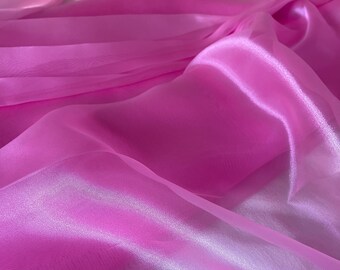 Hot Pink Crystal Organza Fabric by the yard, Neon Pink Sheer Organza Fabric for Bridal,  Fabric for Decor, Fuchsia Fabric for Curtains