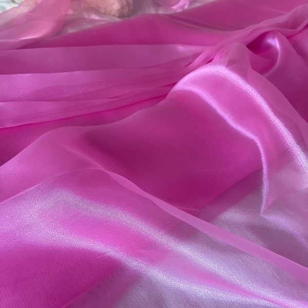Hot Pink Crystal Organza Fabric by the yard, Neon Pink Sheer Organza Fabric for Bridal,  Fabric for Decor, Fuchsia Fabric for Curtains