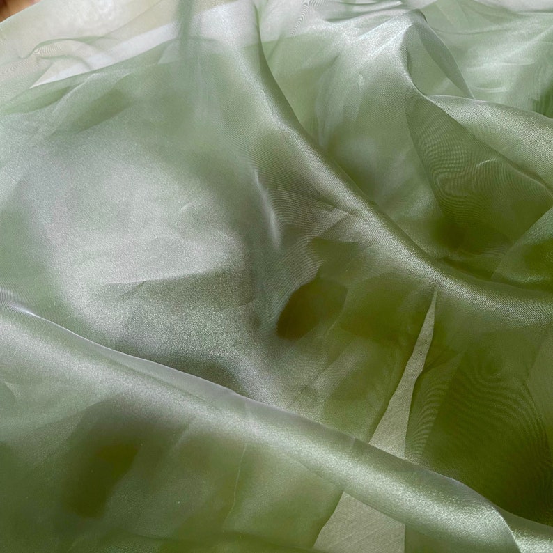 Olive Green Crystal Organza Fabric by the yard, Olive Sheer Organza Fabric for Fashion, Crafts and Decorations, Olive decor fabric image 4