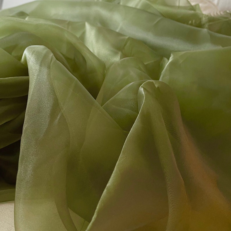 Olive Green Crystal Organza Fabric by the yard, Olive Sheer Organza Fabric for Fashion, Crafts and Decorations, Olive decor fabric image 5