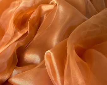 Orange Crystal Organza by the Yard, Sheer Orange Fabric, See through Burnt Orange Fabric for Dress, Fabric for Curtains, Table runner