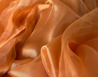 Orange Crystal Organza by the Yard, Sheer Orange Fabric, See through Burnt Orange Fabric for Dress, Fabric for Curtains, Table runner