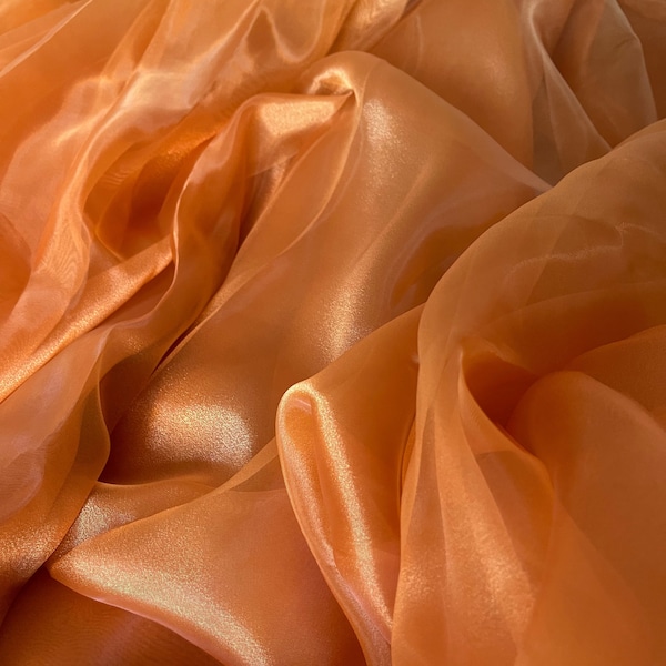 Orange Crystal Organza by the Yard, Sheer Orange Fabric, See through Burnt Orange Fabric for Dress, Fabric for Curtains, Table runner