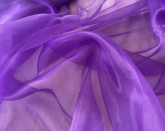 Purple Crystal Organza Fabric by the yard, Purple Sheer Organza Fabric for Fashion, Crafts and Decorations