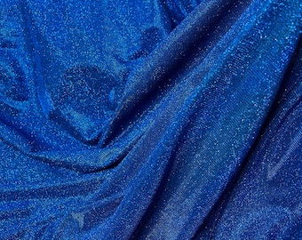 Royal Blue Stretch Lurex Glitter Fabric, Shimmer Fabric for Gown, Blue Stretch Glitter Lurex Fabric for Backdrop, Decor, Apparel