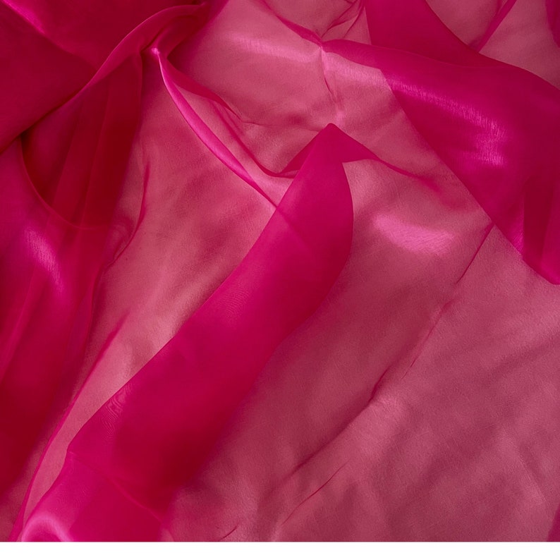 Fuchsia Crystal Organza Fabric by the yard, Hot Pink Sheer Organza Fabric for Bridal, Fuchsia Fabric for Crafts and Decoration image 2