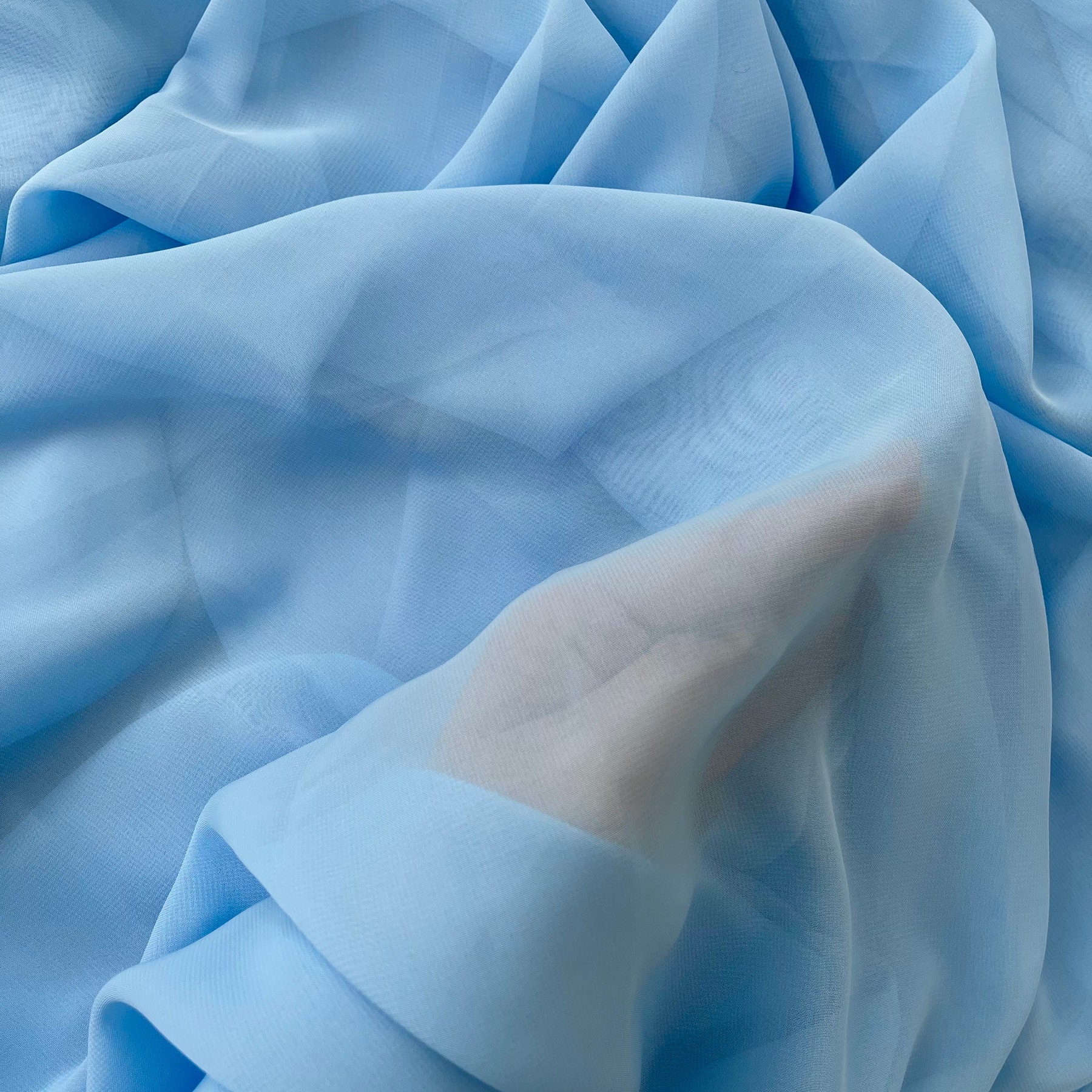 Light Blue Chiffon See Through Fabric, Baby Blue Chiffon Fabric by Yard