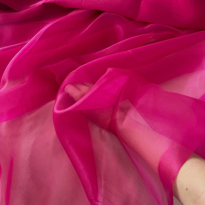 Fuchsia Crystal Organza Fabric by the yard, Hot Pink Sheer Organza Fabric for Bridal, Fuchsia Fabric for Crafts and Decoration image 3