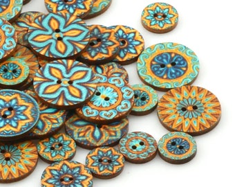 Painted wooden Buttons, Colorful Buttons 1 inch size, Multicolor wooden buttons, Decorative Buttons 15mm- 25mm, 1 inch Patterned buttons