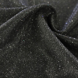 Black Metallic Stretch Lurex Glitter Fabric, Shimmer Fabric for Apparel, Black Glitter Lurex Fabric, Stretch Glitter Fabric for Backdrop