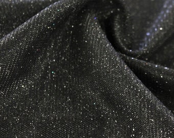 Black Metallic Stretch Lurex Glitter Fabric, Shimmer Fabric for Apparel, Black Glitter Lurex Fabric, Stretch Glitter Fabric for Backdrop