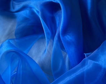 Royal Blue Crystal Organza Fabric by the Yard,Lightweight Blue Material,Royal Blue Sheer Organza Fabric for Fashion,Blue decor fabric