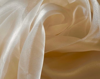 Champagne Crystal Organza Fabric by the yard, Light Gold Sheer Organza Fabric for Fashion, Crafts and Decorations