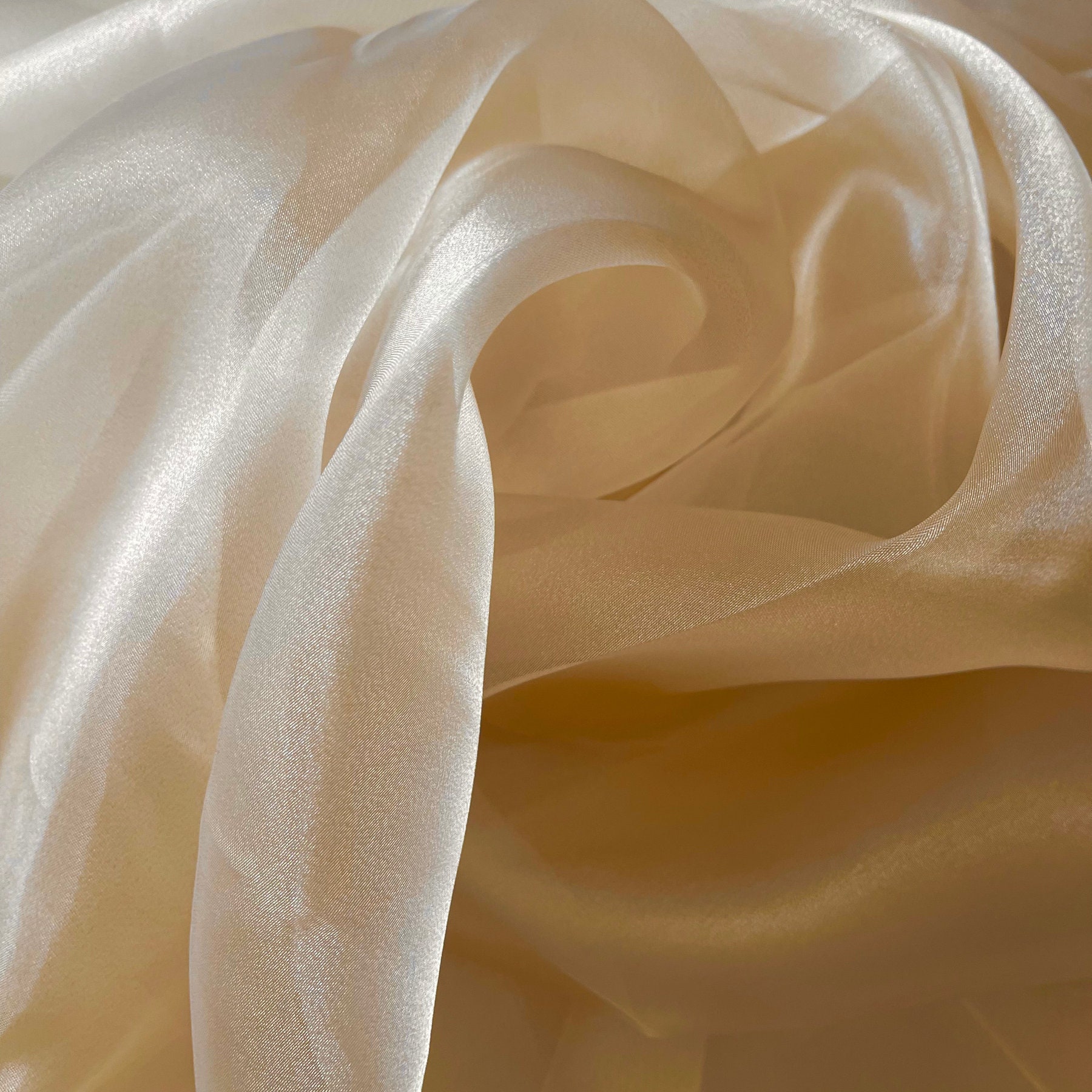 Champagne Crystal Organza Fabric by the Yard, Light Gold Sheer Organza ...