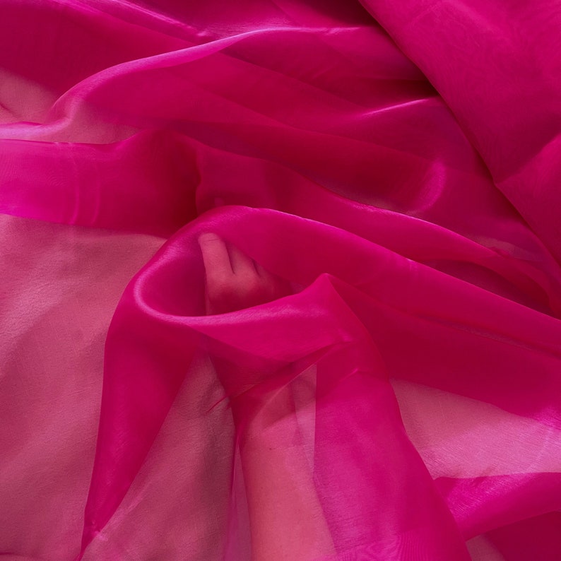 Fuchsia Crystal Organza Fabric by the yard, Hot Pink Sheer Organza Fabric for Bridal, Fuchsia Fabric for Crafts and Decoration image 6