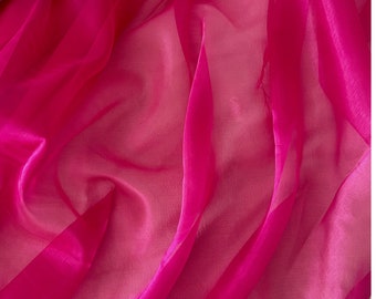Fuchsia Crystal Organza Fabric by the yard, Hot Pink Sheer Organza Fabric for Bridal,  Fuchsia Fabric for Crafts and Decoration