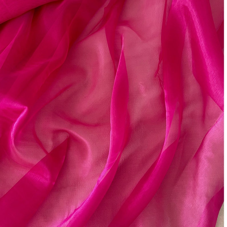 Fuchsia Crystal Organza Fabric by the yard, Hot Pink Sheer Organza Fabric for Bridal, Fuchsia Fabric for Crafts and Decoration image 1