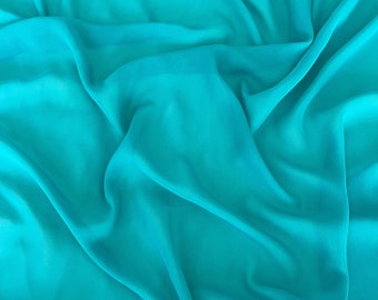 Aqua Green Chiffon Sheer See Through Fabric, Green Solid Chiffon by Yard, Light Weight Turquoise Chiffon for Bridal Dress, Chiffon for Decor