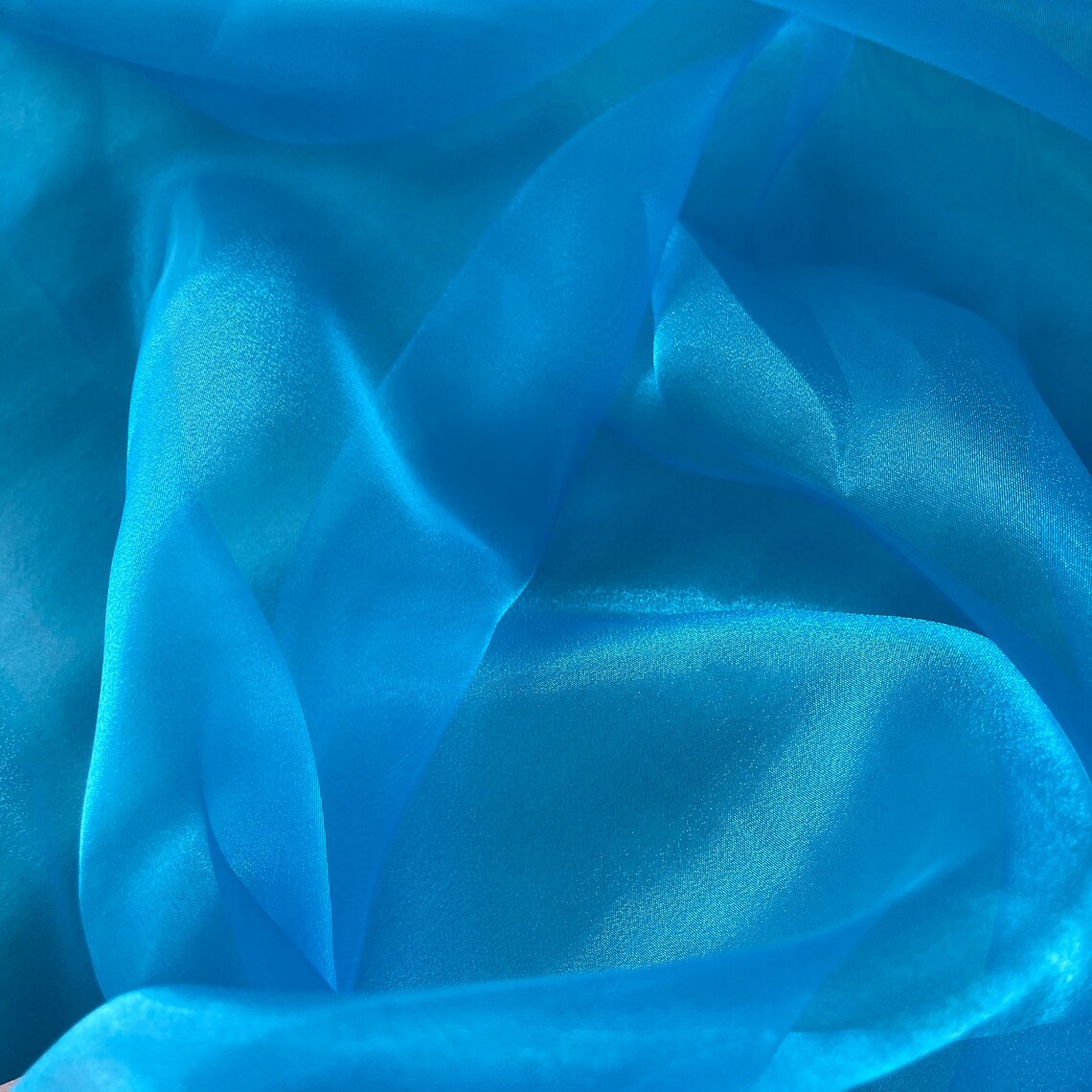 Teal Blue Crystal Organza Fabric by the Yard, Azure Sheer Organza ...