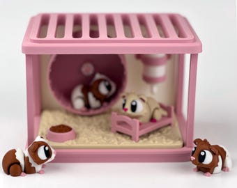 Mini Hamster Habitat Playset: Adorable Pet Scene with Articulated Hamsters or Guinea Pigs