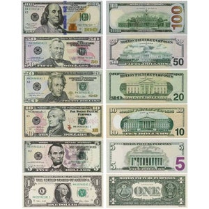 2000 Series $5 Aged $5,000 Full Print Prop Money Stack