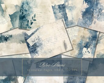 Zestaw dziennika Blue Collage Junk Navy Digital Paper Texture Grunge Sheets Scrapbooking Vintage Ephemera Shabby Pages Journal Instant Download