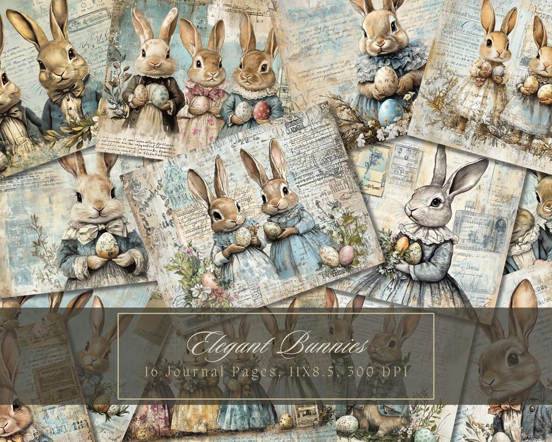 Easter Bunnies Junk Journal Kit Easter Eggs Vintage Ephemera Bunny ...