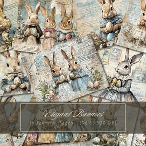 Osterhasen Junk Journal Kit Ostereier Vintage Ephemera Bunny Journal Digitales Papier für Scrapbooking Kaninchen viktorianischen Printable Seiten