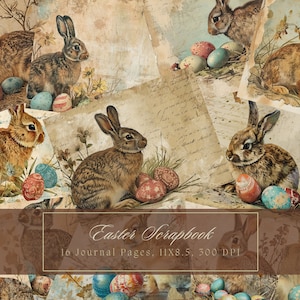 Kit de journal indésirable lapins de Pâques oeufs de Pâques journal vintage éphémère lapin papier numérique pour scrapbooking lapin victorien pages imprimables