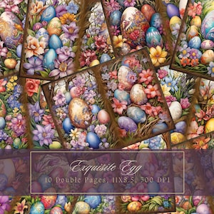 Kit de journal indésirable Oeufs de Pâques lumineux vintage Journal de Pâques coloré éphémère papier numérique pour scrapbooking vitrail Pages imprimables