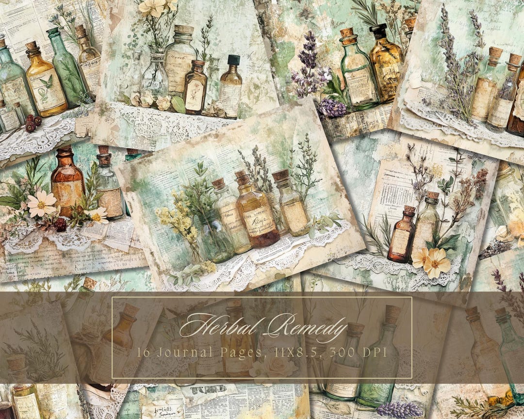 Botanical Potions Junk Journal Kit Herbal Journal Page Vintage ...