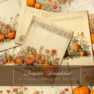 Pumpkin Junk Journal Kit vintage herfst grootboek dagboek herfst-geïnspireerde digitale papier scrapbooking oogst vintage afdrukbare shabby lege pagina's