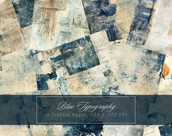 Zestaw dziennika Blue Collage Junk Navy Digital Paper Texture Grunge Sheets Scrapbooking Vintage Ephemera Shabby Pages Journal Instant Download