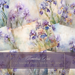 Iris Junk Journal Kit Vintage Floral Beautiful Journal Papel digital para Scrapbooking Grunge Imprimible Shabby Pages Descarga instantánea